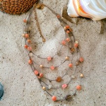 CHICOS Floating Glass Bead Necklace Station Multi Strand Neutrals Y2K Coastal  - £18.49 GBP