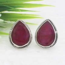 925 Sterling Silver Natural Ruby Earrings Handmade Jewelry Birthstone Earrings - £32.55 GBP