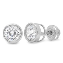 1CT Künstlicher Diamant Blende Set Solitaire Ohrstecker 14k Weiß Vergoldet - £37.16 GBP
