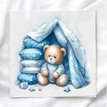 Blue Teddy Bear Fabric Square 8x8 &quot; Quilt Block Panel Sewing Quilting Crafting - £3.53 GBP