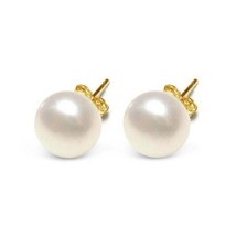 8mm White Cultured Pearl Stud Earrings 14K GP Pushbacks Round Semi-Button - £27.17 GBP