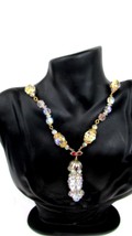 Vintage Art Deco Glass Aurora Borealis Crystal Waterfall Dangle Necklace W/Red  - £19.83 GBP