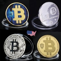 24k Gold Silver Plated Bitcoin Collection Gift Coin Collectible Ornament Decor - £6.21 GBP+