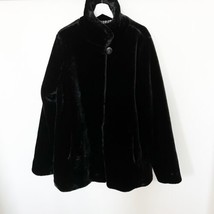 Dennis Basso Black Faux Fur Coat Stand Collar Pockets Magnetic Buttons XL *Read - £51.94 GBP