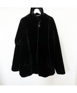 Dennis Basso Black Faux Fur Coat Stand Collar Pockets Magnetic Buttons X... - $89.13 CAD