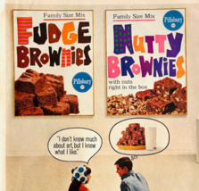 1966 Pillsbury Brownie Mix Box Advertisement Vintage Fudge Chocolate DWYY1 - €17,25 EUR