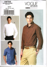 Vogue Men V8759  Mens Button Up Dress Shirt Size  40 to 46 Uncut  Sewing Pattern - £14.91 GBP