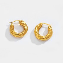 INS Punk Stainless Steel Twisted Round Hollow Hoop Earrings for Women Metal Gold - £15.25 GBP