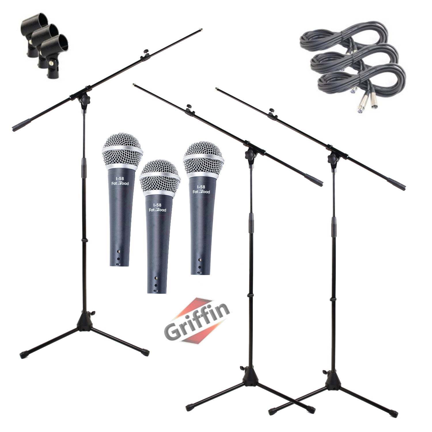 GRIFFIN Microphone Boom Stand & Cardioid Wired Mic, XLR Cable, & Clip (Pack of 3