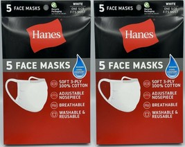 10 Pack Hanes Face Masks - White Cotton Reusable Cover Face mask Cloth F... - £7.18 GBP