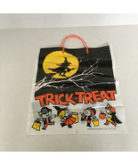 Vintage 1989 plastic trick or treat bag with handle graphics witch pumpkin - $363.60 MXN