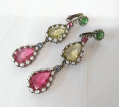 Vintage Glass, Milk Glass, &amp; Uranium Glass Teardrop Dangle Clip On Earrings - $29.02