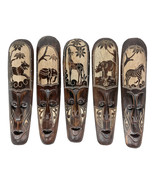 Zeckos Set of 5 African Animal Hand Carved Wooden Wall Masks - £66.27 GBP