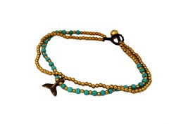Whale Tale Anklet, Foot Bracelet with Brass and Blue Turquoise Beads - £15.73 GBP