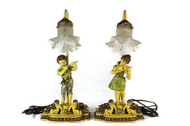 J B Hirsch Pair of  Figural Table Lamps Girl with Violin &amp; Boy with Flute 19&quot; - £231.95 GBP