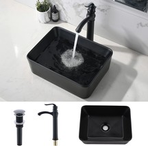Vokim Black Rectangle Bathroom Sink And Faucet Combo -16&quot; X12&quot; Above Counter - £123.99 GBP