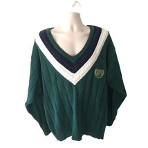 United States Equestrian Team Dark Green Cable Knit V Neck Sweater Pullo... - $149.99