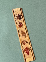 Arts &amp; Crafts Revival Thin Inlaid Wood w Carved Fall Leaves Bookmark Bookmark –  - £14.10 GBP