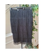 AOMEI Skirt Women&#39;s Size L Black Fringed Dance Midi Pleated Stretch Poly... - $1,630.87 MXN