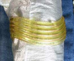 Fabulous Translucent Iridescent Acrylic Yellow Bangle Bracelet 1980s vin... - $12.95