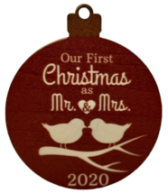 Our First Christmas as Mr and Mrs Dated 2020 Married Kissing Birds Wood Ornament - £6.84 GBP