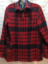 Lauren Ralph Lauren red blue plaid lambs wool full zip jacket shirt FLAW... - $20.36