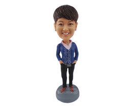 Custom Bobblehead Gorgeous Woman Wearing T-Shirt With Sweater Pants And Some Hee - £70.93 GBP