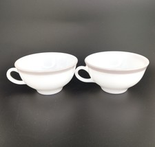 2 Vintage PYREX Coffee/Tea Cup Gray Brim Stripe, Milk Glass White Interi... - $14.00