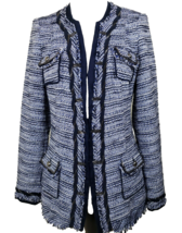 White House Black Market Tweed Jacket Womens 2 Chain Embellished Blazer Blue - £25.80 GBP
