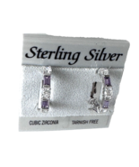 Stunning Solid 925 Sterling Silver Hoop Earrings Lilac &amp; Clear Cubic Zir... - £12.03 GBP