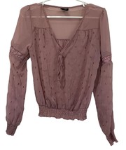 rue 21 Blouse Top Rose Pink Sheer Long Sleeve Cinch Waist Size M - £9.69 GBP