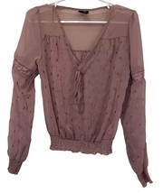 rue 21 Blouse Top Rose Pink Sheer Long Sleeve Cinch Waist Size M - £9.78 GBP