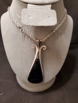 Avon Silver Tone Chain Necklace with Black Pendant - £9.68 GBP