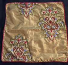 Pier 1 pillow cover 18 x 18 in silky feel gold with ornate design zip close - £7.95 GBP