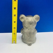 Teddy Bear cast iron bank vtg silver bow tie 5 inch 5&quot; figurine mcm stil... - $29.65