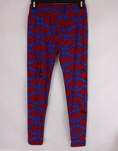 LuLaRoe Leggings OS Red With Blue Designs - $10.66