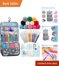 130-Piece Beginner Crochet Kit with Ergonomic Hooks &amp; Storage Bag - Flor... - $47.47