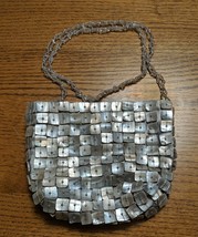 Moyna NYC Iridescent Shell Covered Evening Bag Purse Beaded Handle Strap - $46.75