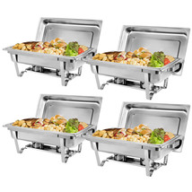 4 Packs Chafing Dish 8 Quart Stainless Steel Full Size Buffet Rectangular Chafer - £163.26 GBP