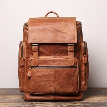 S backpack vintage brown leather casual backpack 15 6 laptop bag large capacity outdoor thumb200