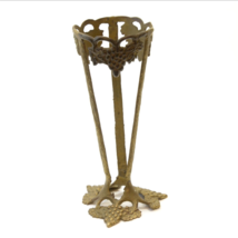 Vase or Candle Holder Stand Solid Brass Grapes And Vines Vintage 10” Tall - £19.44 GBP