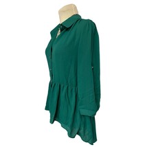 Papaya Women&#39;s Green Button Up Blouse with Peplum High Low Hem Size M - £19.84 GBP