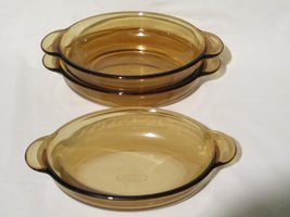 (3) Corning Visions Vision Ware Amber Au Gratin Oval Casserole Dishes V-... - $62.39