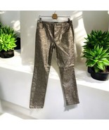 CHICO&#39;S Platinum Denim Gold Coated Metallic Snake Print Jeans Stretch Si... - $34.20 CAD