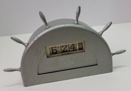 Antique VTG Tele-vision Metal Tabletop Electric Clock Nautical Ship Wheel Rare - £49.46 GBP