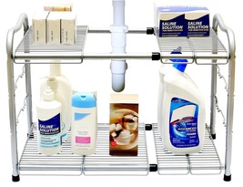 Under Sink 2 Tier Expandable Adjustable Kitchen Cabinet Shelf Storage Organizer - £33.34 GBP