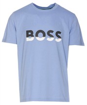 Hugo Boss men&#39;s big logo jersey cotton t-shirt in Forever Blue/Asphalt Grey - $64.00