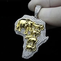 14k Yellow Gold Plated Christmas 3.00Ct  Simulated Diamond 3D AFRICA MAP Pendant - £81.53 GBP