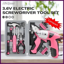 Pink 3.6V Cordless Electric Tool Kit with Box – DIY Repair Set Gift for ... - $55.97