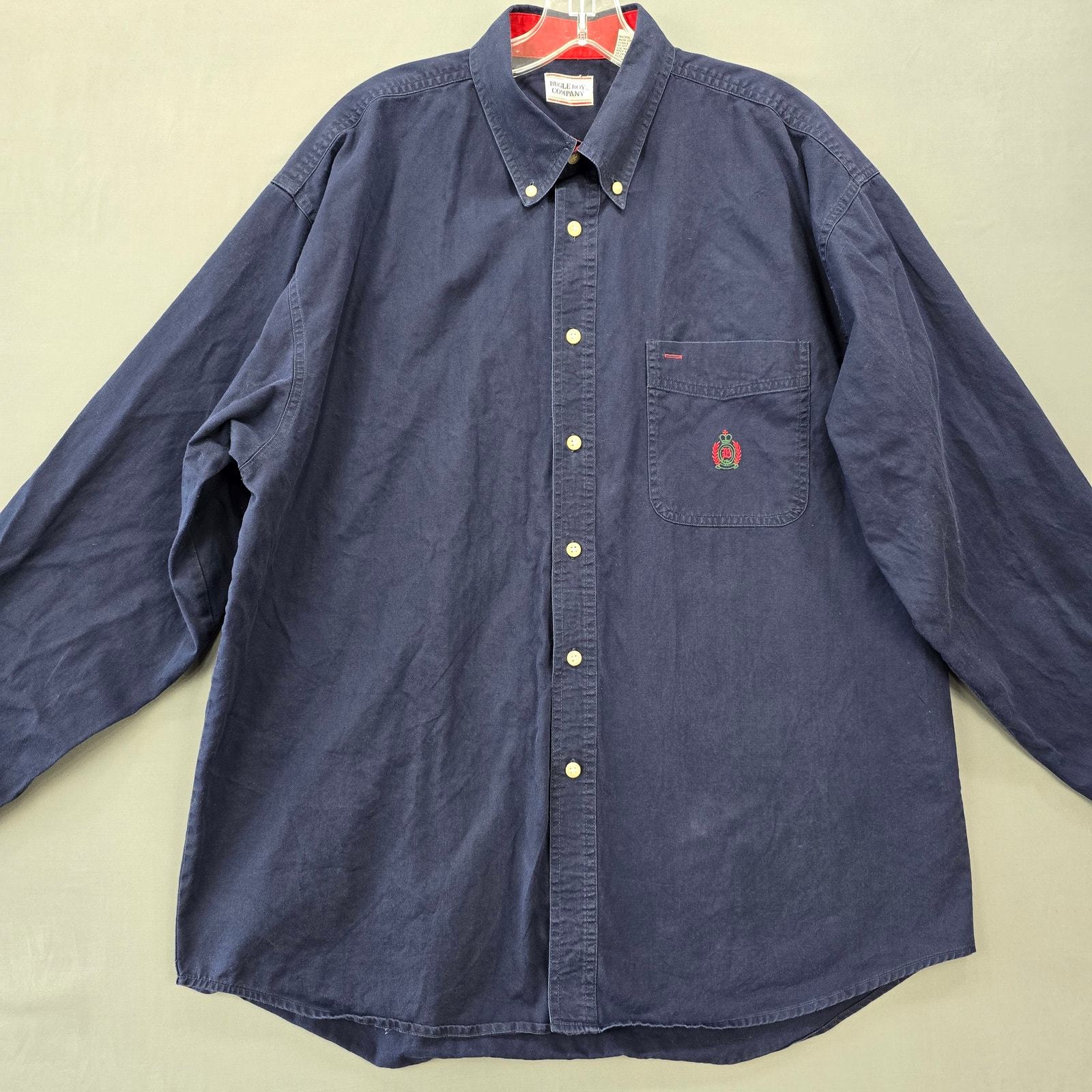 Bugle Boy Blue Navy Shirt Classic Vintage Button Down Long Sleeves Logo ... - $11.70